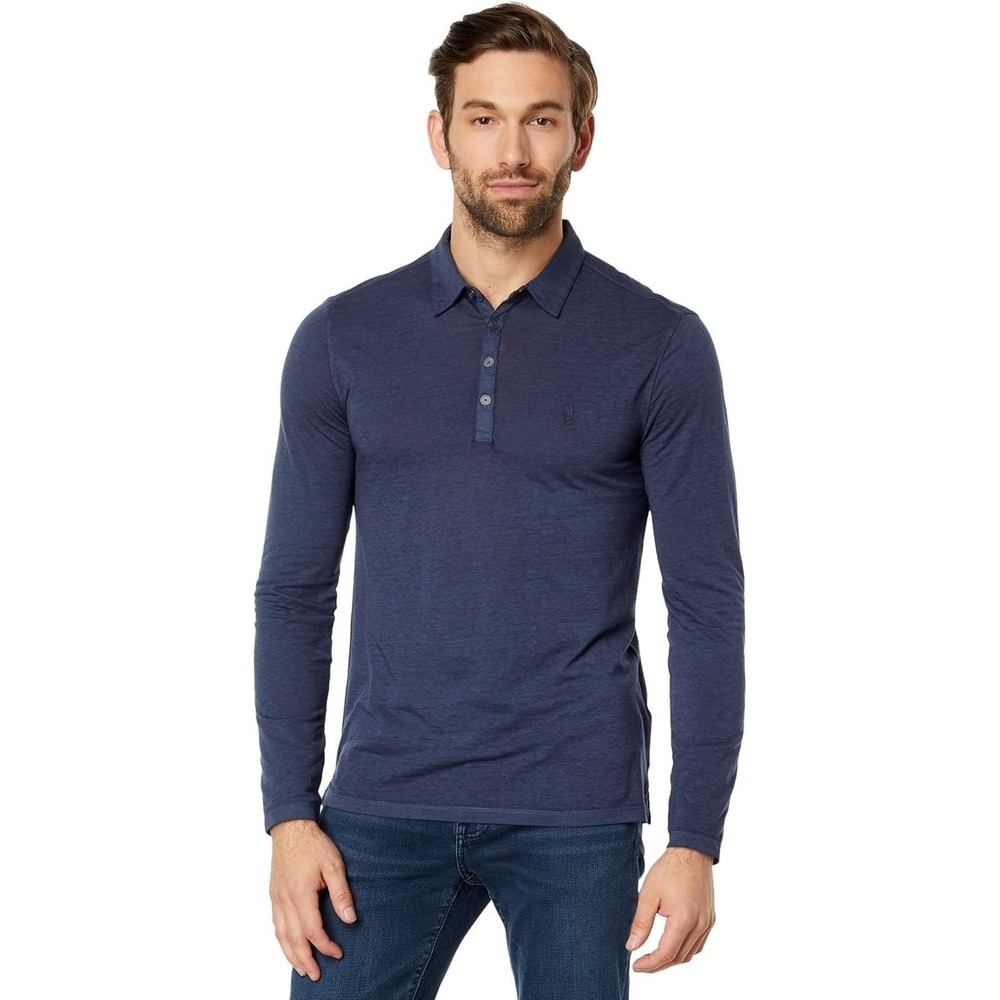 John Varvatos Marty Burnout Peace Polo Shirt Blue Men Large Designer NWOT $198